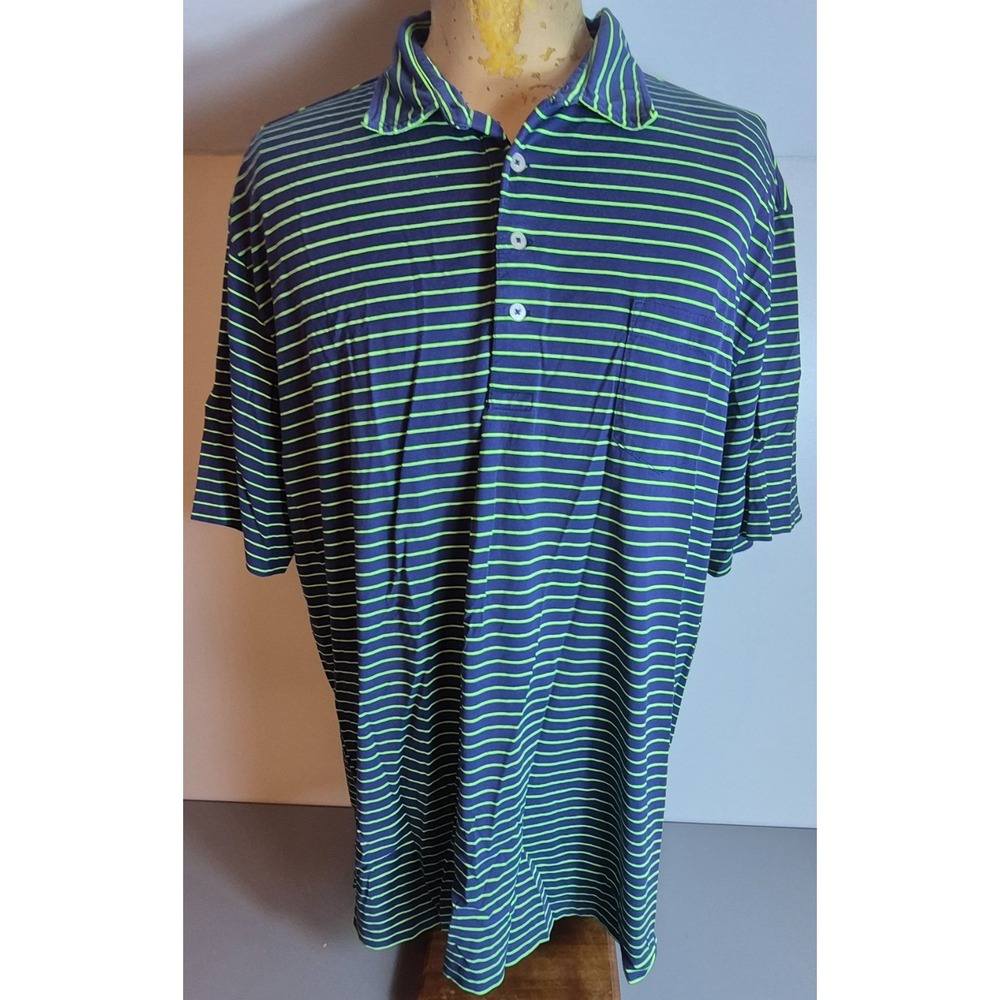 Polo Golf Ralph Lauren Mens Vintage Lisle Polo Shirt XXL Navy Blue Green Stripe